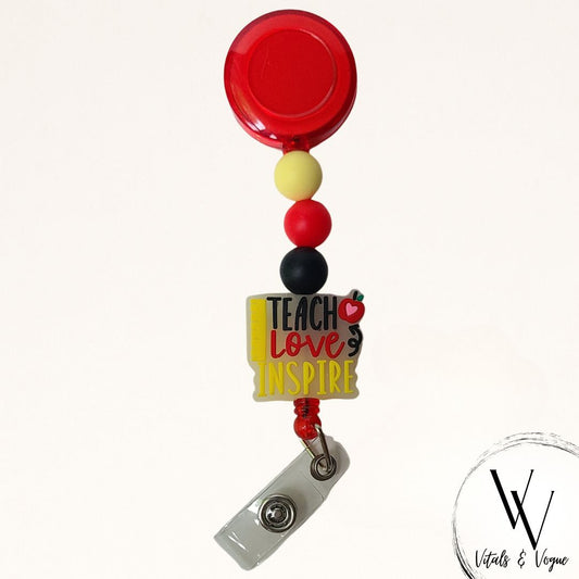 Teach Love Inspire Beaded Badge Reel