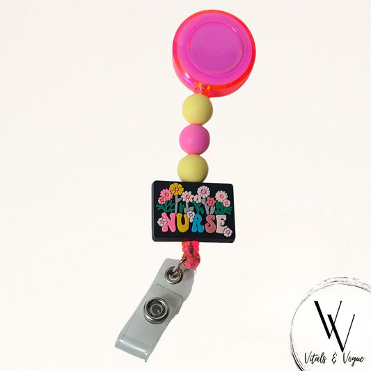 Floral Nurse Beaded Badge Reel