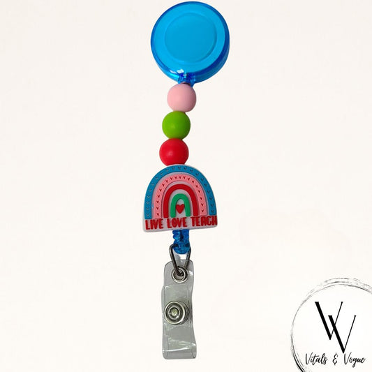 Live Love Teach Rainbow Beaded Badge Reel